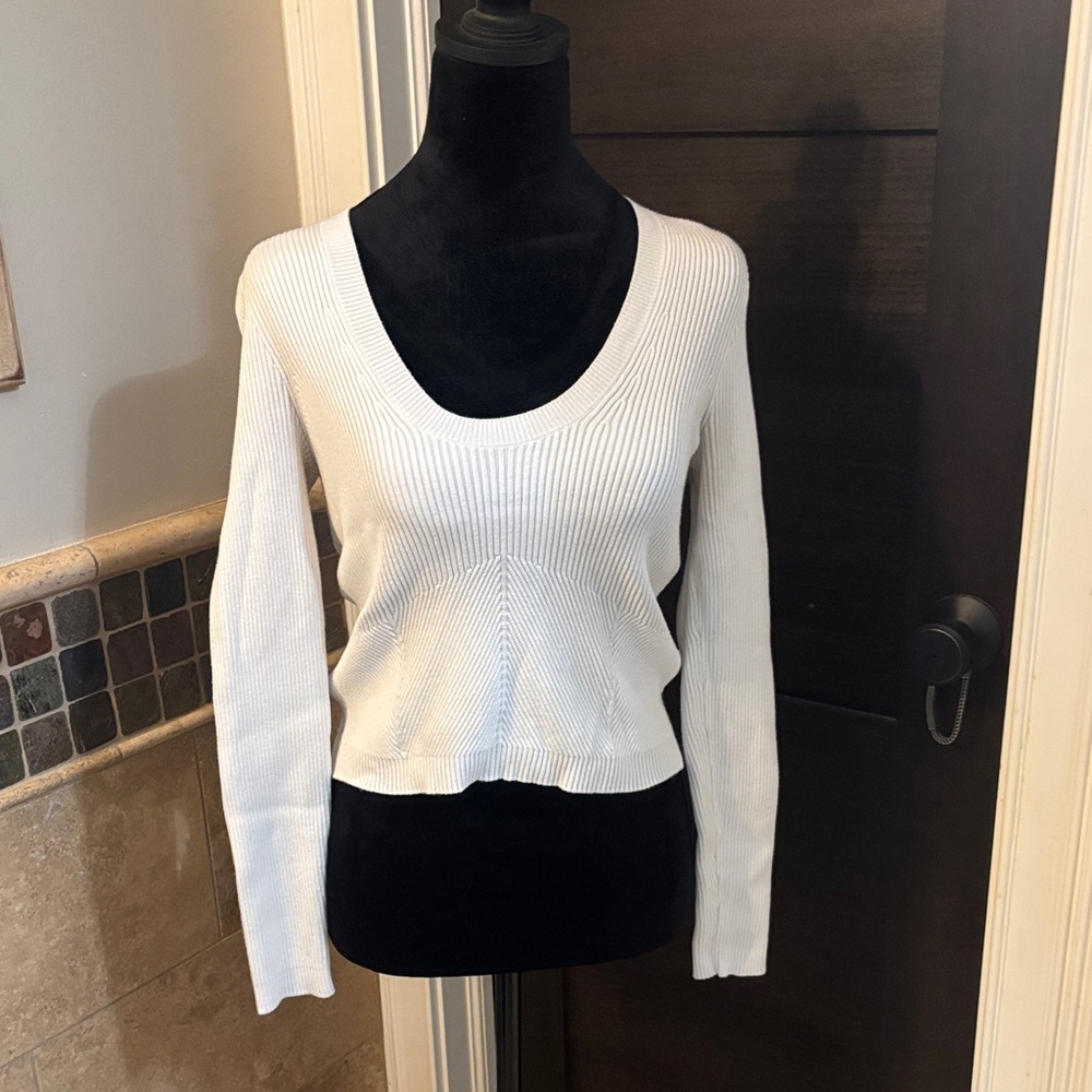Abercrombie & Fitch White Scoop Neck Ribbed Sweater